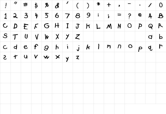 Crayon Black  glyph index