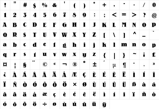 Lo-Type BQ Regular  glyph index