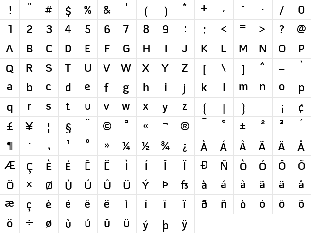 Pill Gothic 600mg Semibd  glyph index