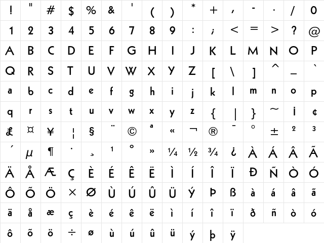 Geometric 231 Bold  glyph index