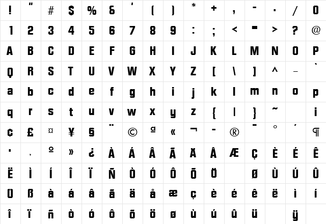 Diamante Bold  glyph index