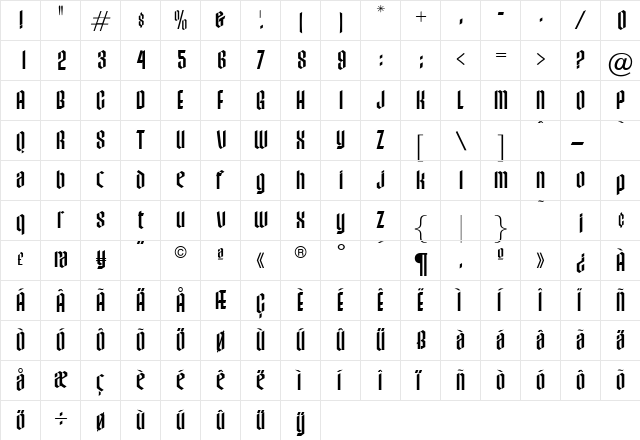 OPTIWycombeFive Regular  glyph index