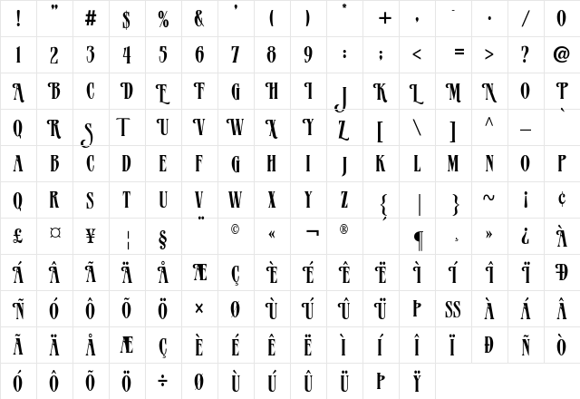 VerveAlternate   glyph index