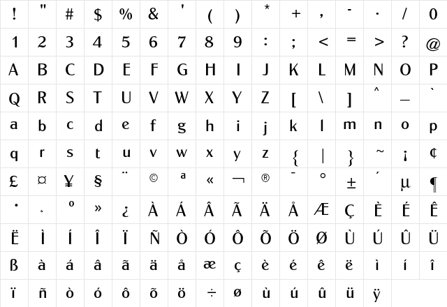 Globe Gothic CG Demi Regular  glyph index