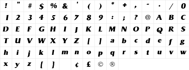 Matrox Display SSi Italic  glyph index