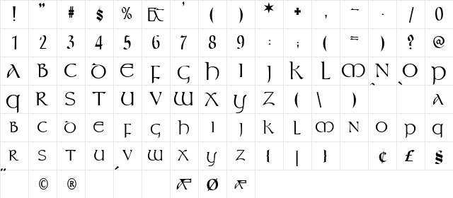 Durrow Regular  glyph index