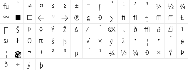 LetterGothicSlangT LightExp  glyph index