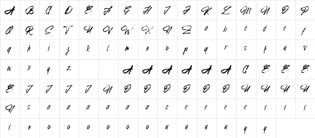 Kawula Muda Regular  glyph index