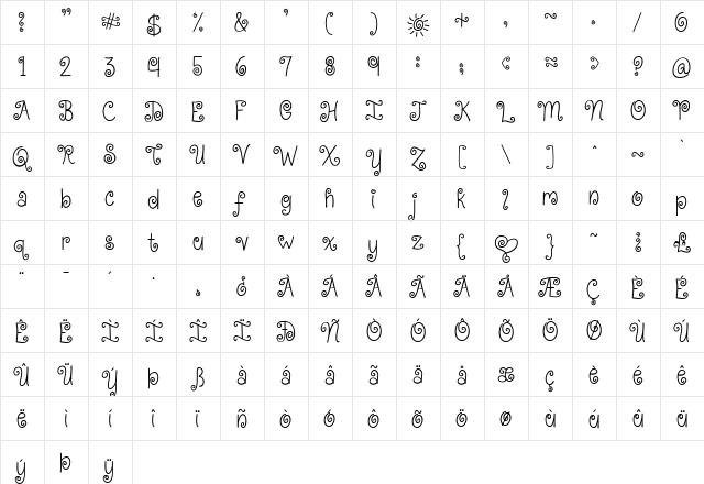 KG Kiss Me Slowly Regular  glyph index