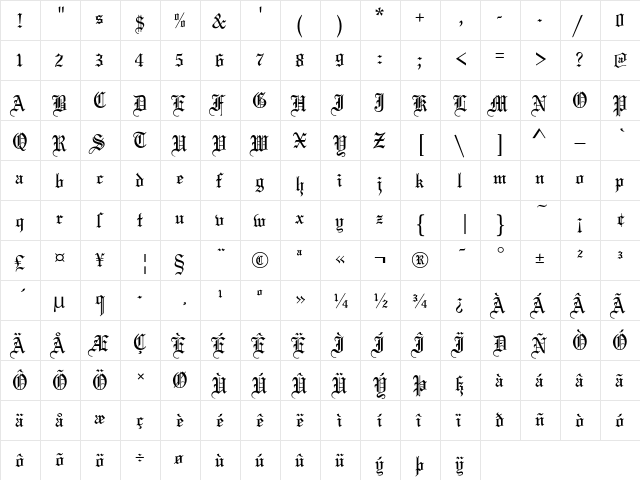 Mariage LT Std Regular  glyph index