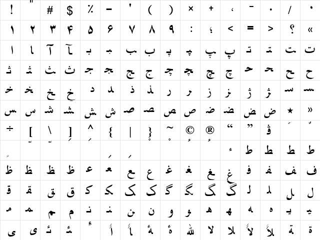 Farsi 1.1 Normal  glyph index