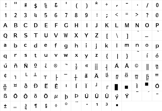 Bayfair Bold Regular  glyph index