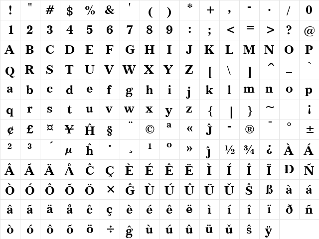 Imperial Eo Bold  glyph index