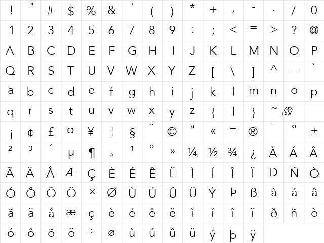 Expo Light SSi Light  glyph index