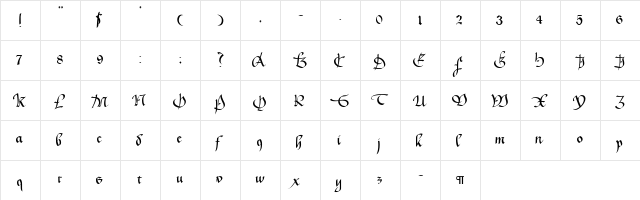 CallifontsE45PostScript Regular  glyph index