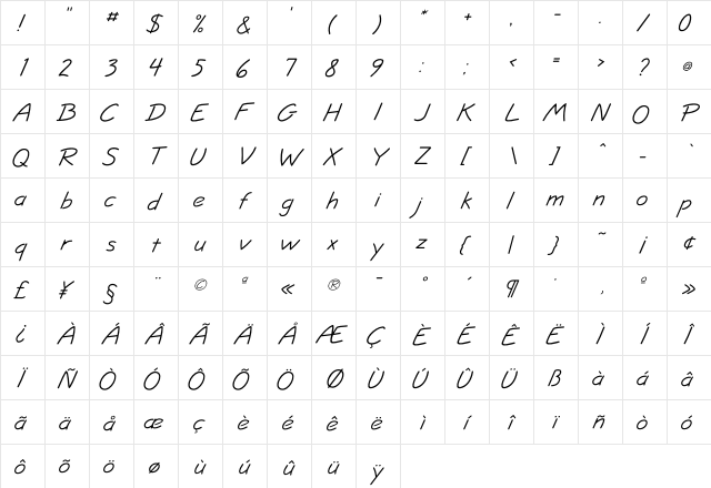 JottFLF Italic  glyph index