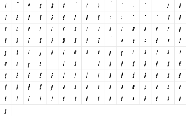FanatiqueBolObl Regular  glyph index