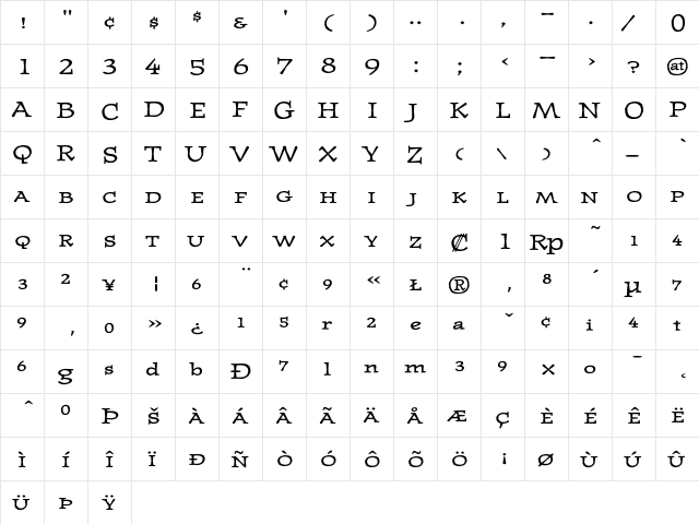 JournalUltraSmallcaps Regular  glyph index