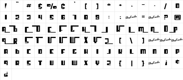 SF Cosmic Age Upright Bold  glyph index