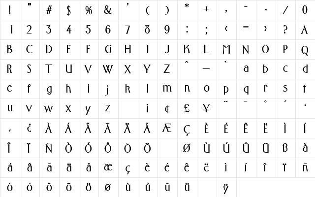 Florentine Bold  glyph index