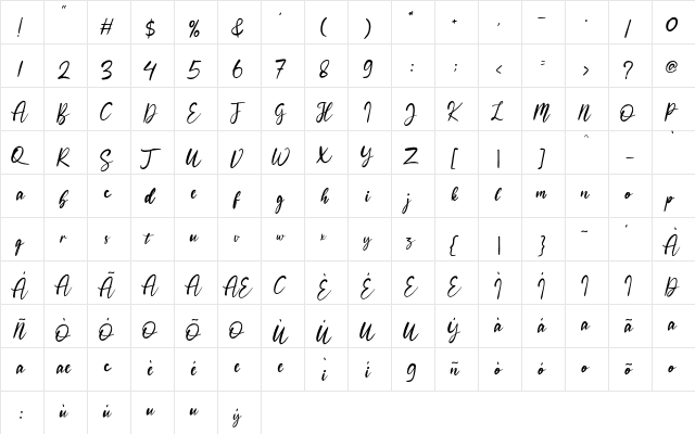 bohemian Regular  glyph index