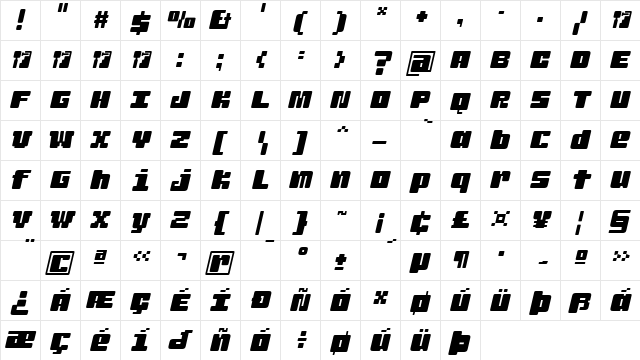 Judera Ring Italic  glyph index