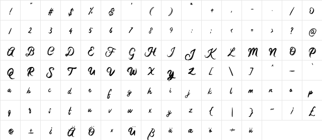 Arsa Regular  glyph index