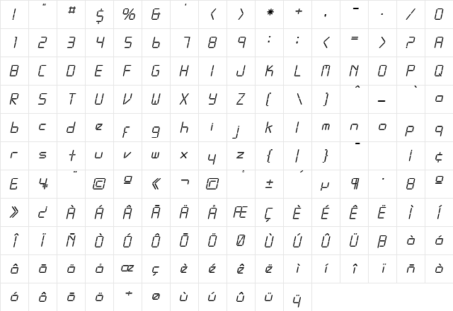 LEDSSK Italic  glyph index