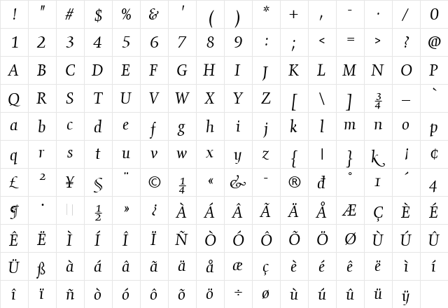 Gilgamesh Book Italic Regular  glyph index
