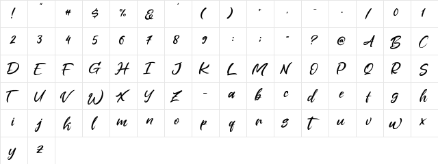 Alansky Regular  glyph index