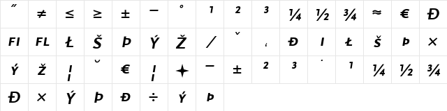 Scala Sans Bold Italic  glyph index