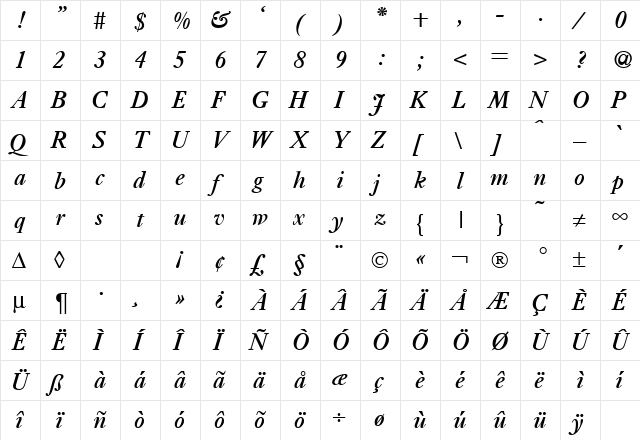 Ehrmann BoldItalic  glyph index