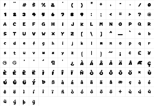 Mario Party Hudson Regular  glyph index