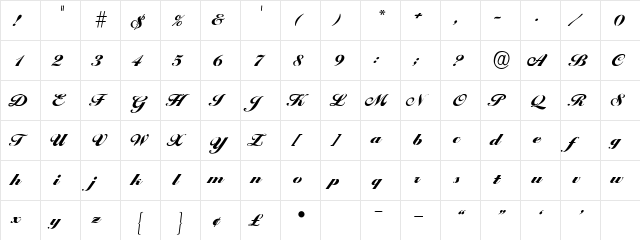 Progena Script SSi Regular  glyph index
