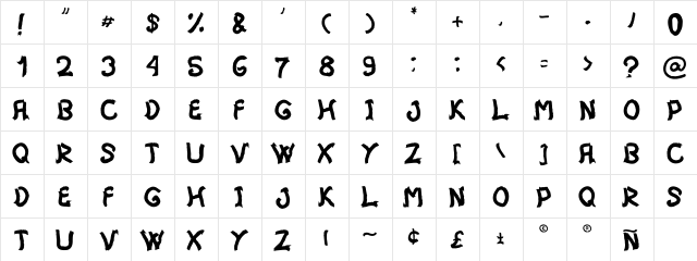 Mistica Regular  glyph index