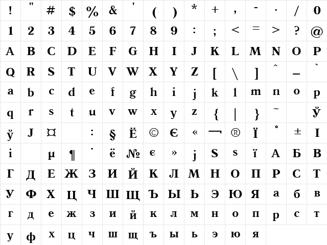 QuantAntiquaC Bold  glyph index