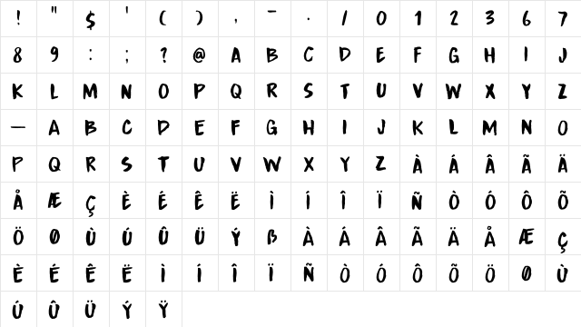 DK Boarding House III Regular  glyph index