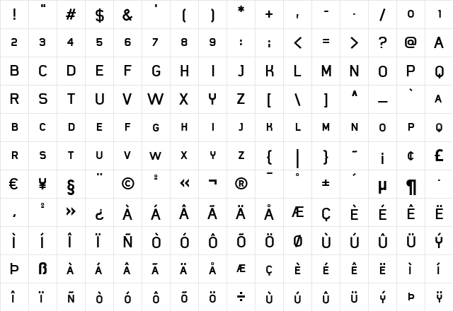 MisterGiacco Regular  glyph index