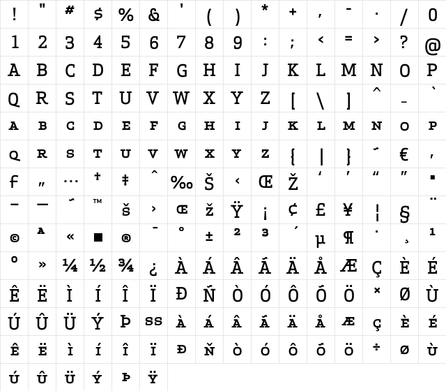 Apex Serif Medium Caps Regular  glyph index