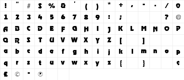 RoostHeavy Regular  glyph index
