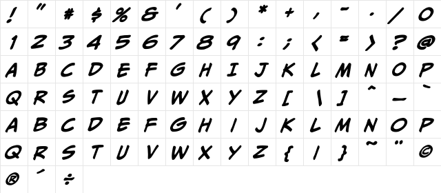 CCMeanwhile Bold Italic  glyph index