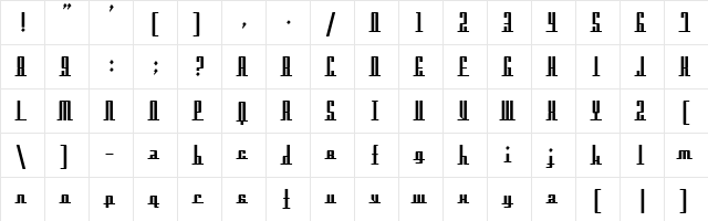 Americana Dreams Upright Bold  glyph index