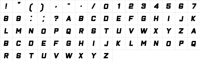 Closeness Bold Italic  glyph index