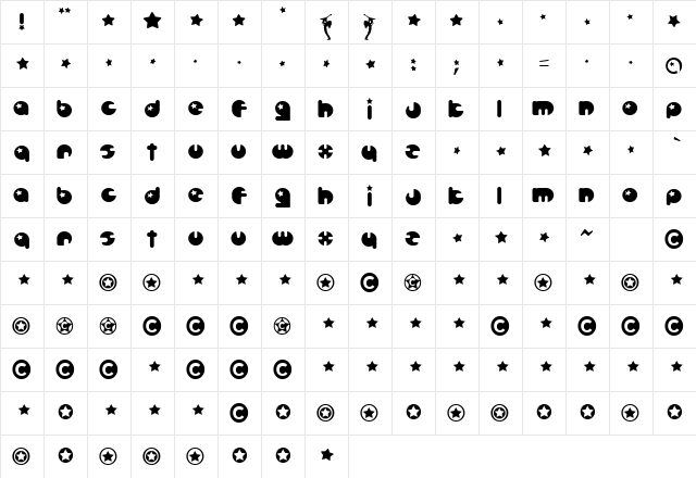 JuniorPopstar Regular  glyph index