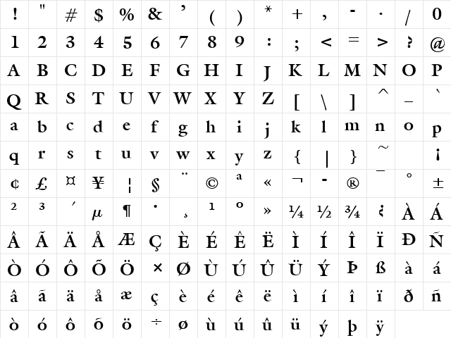 Joulliard Bold  glyph index