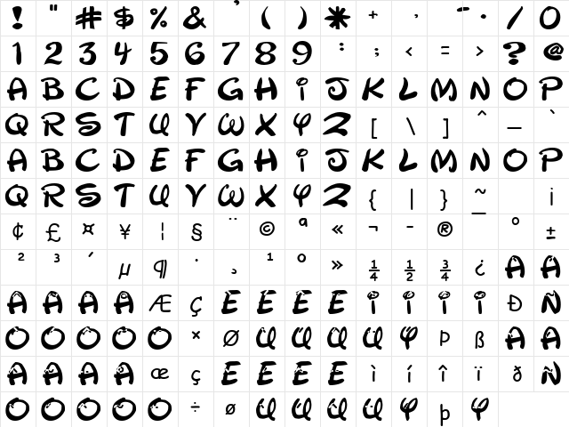 Walt Regular  glyph index