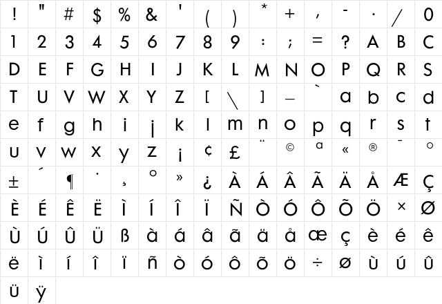 Futura Maxi CG Book Regular  glyph index