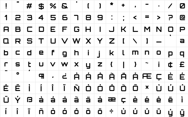 Orbitron Bold  glyph index