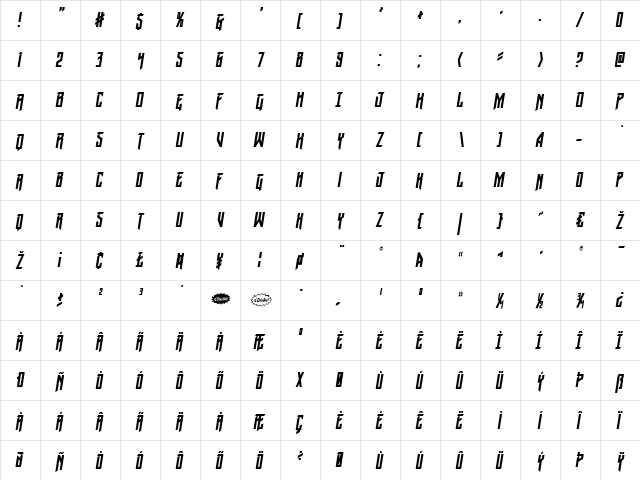 Winter Solstice Condensed Italic Condensed Italic  glyph index