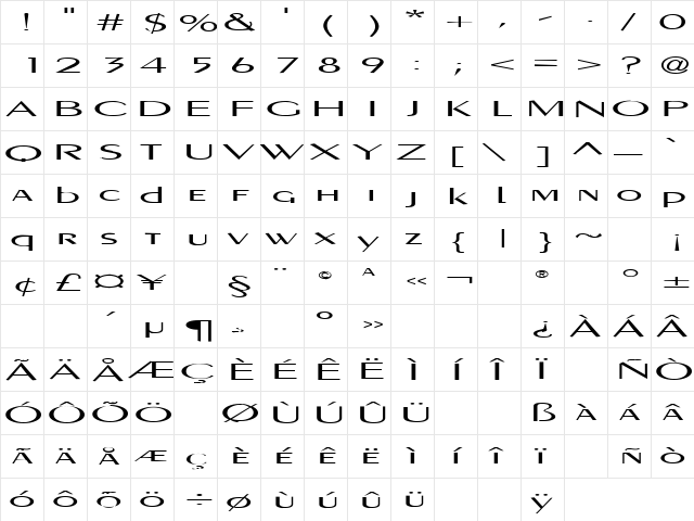 Custard Pie 15 Regular  glyph index